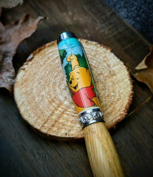 Winnie the Pooh with balloon stamp with Ashdown forest 100 acre wood