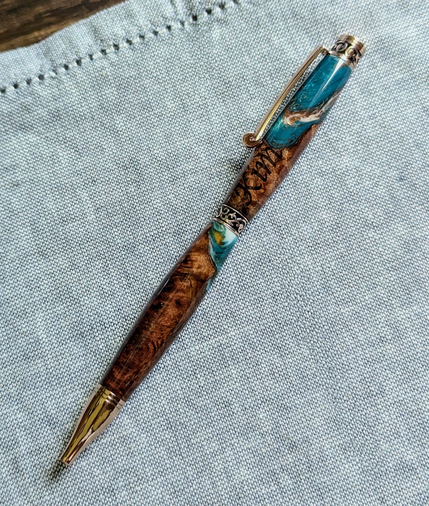 Custom engraved elegant wooden resin hybrid pen