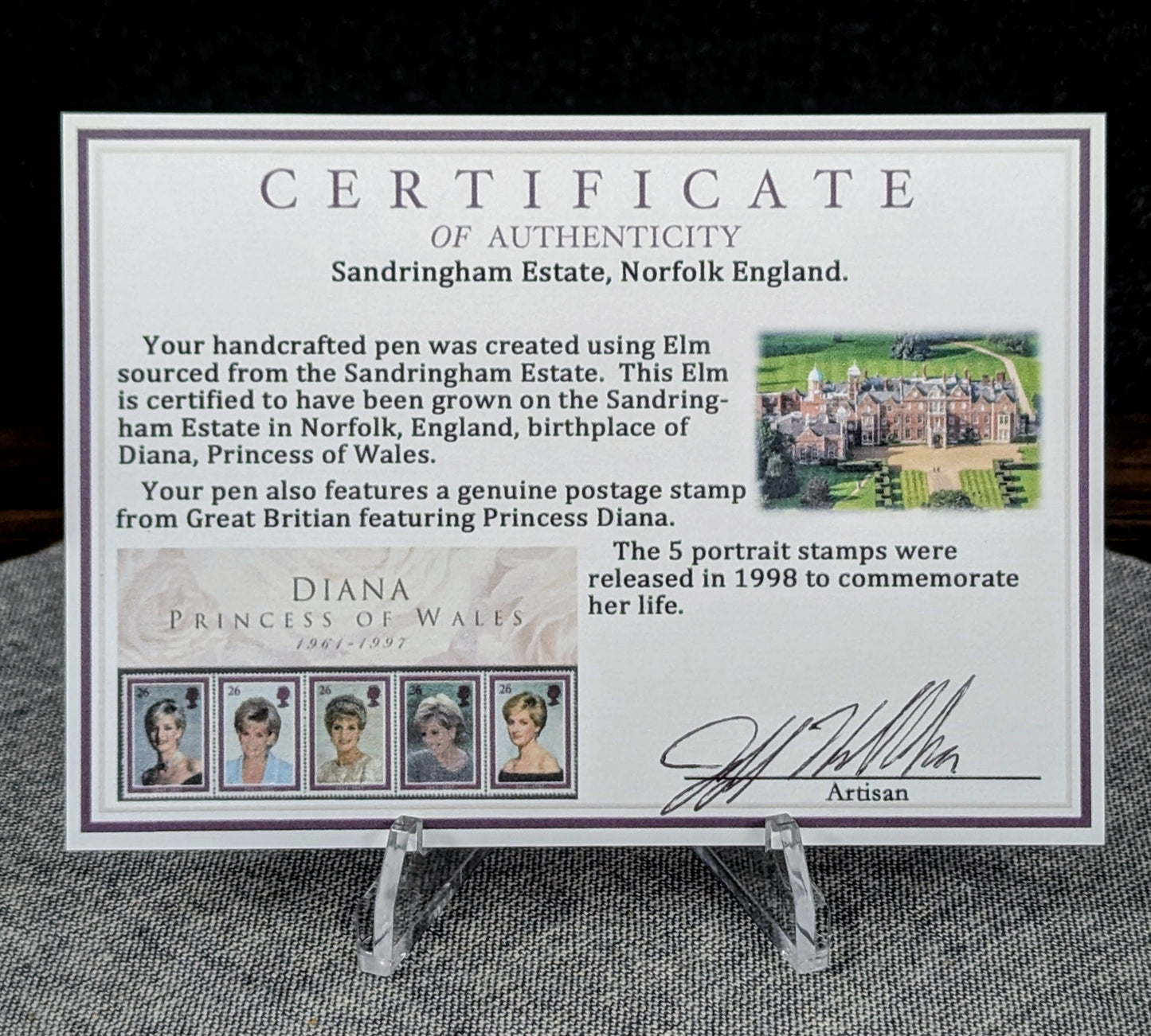 Princess Diana fountain pen with Elm wood from Princess Diana's birth place