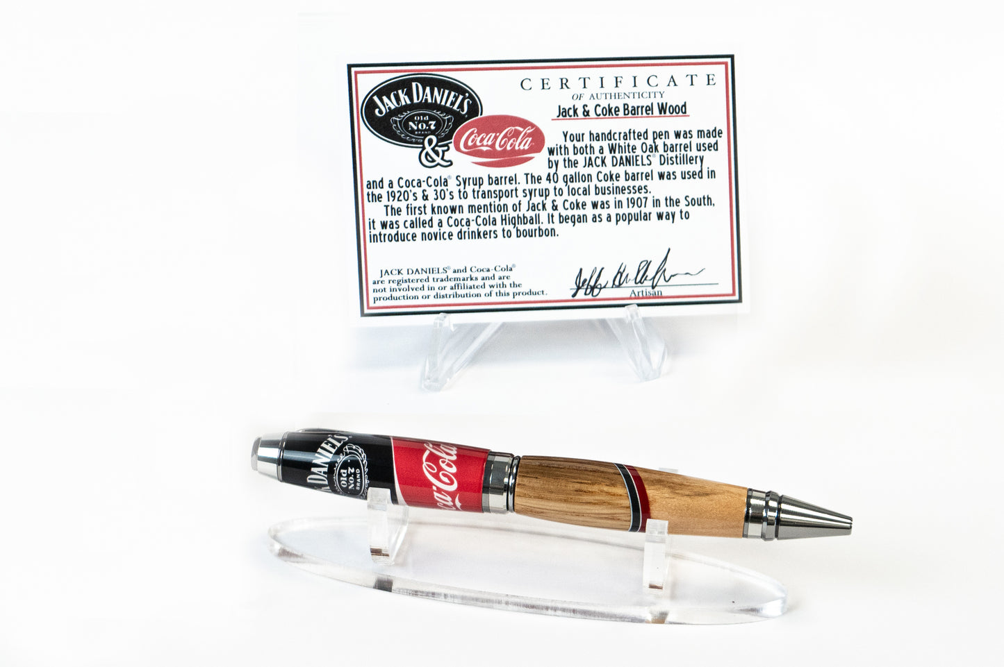 Jack & Coke twist pen made with barrel wood