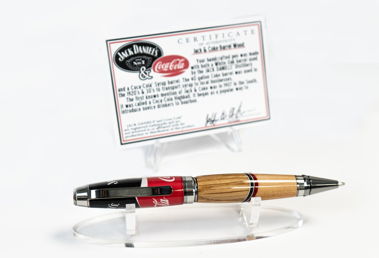 Jack & Coke twist pen made with barrel wood